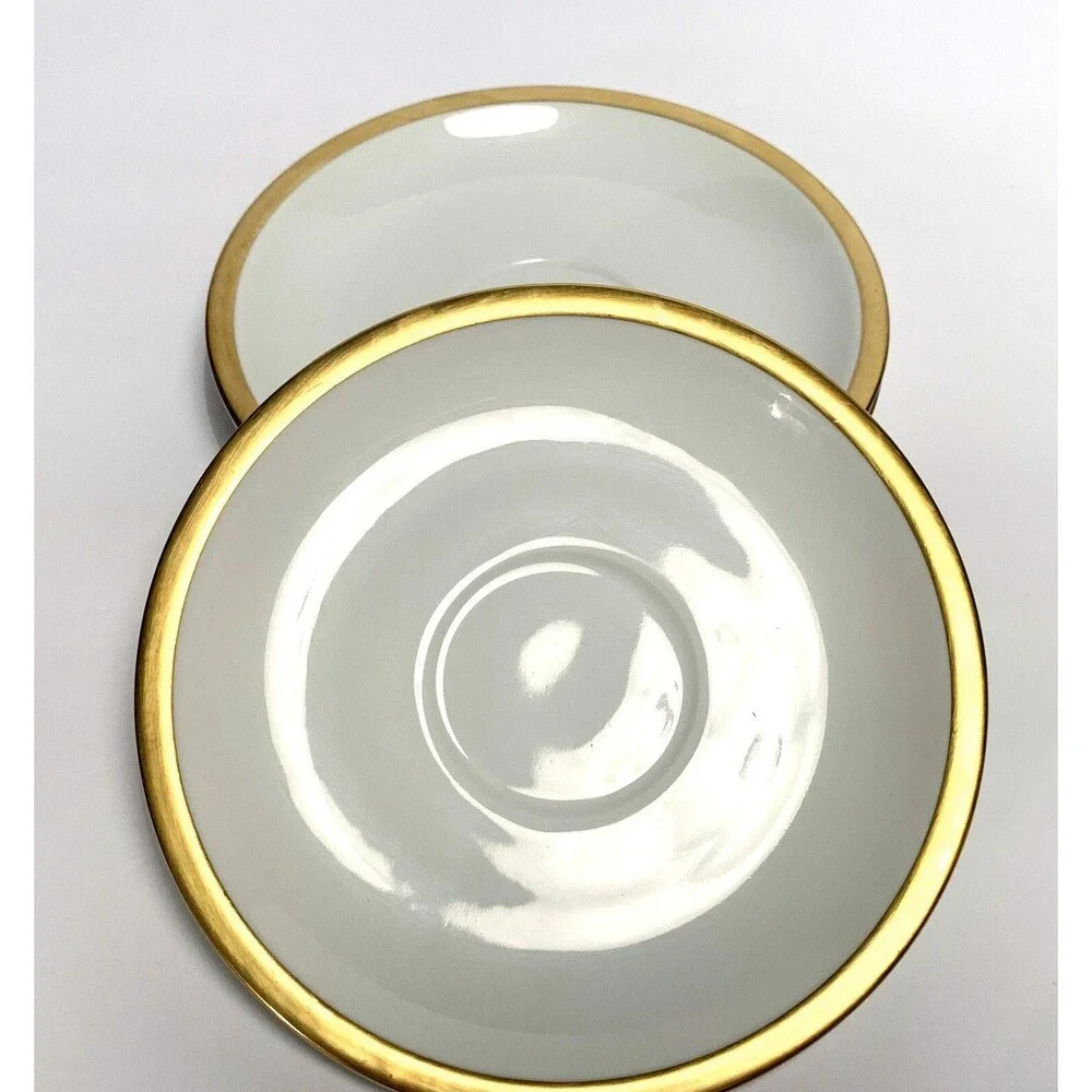 Arzberg Germany Large Tea Saucers Gold Rim Set of 3 Vintage Rare Pottery EUC